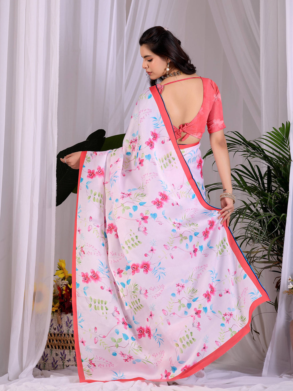 Aastha Fashion Pink Soft Satin Georgette Printed Saree