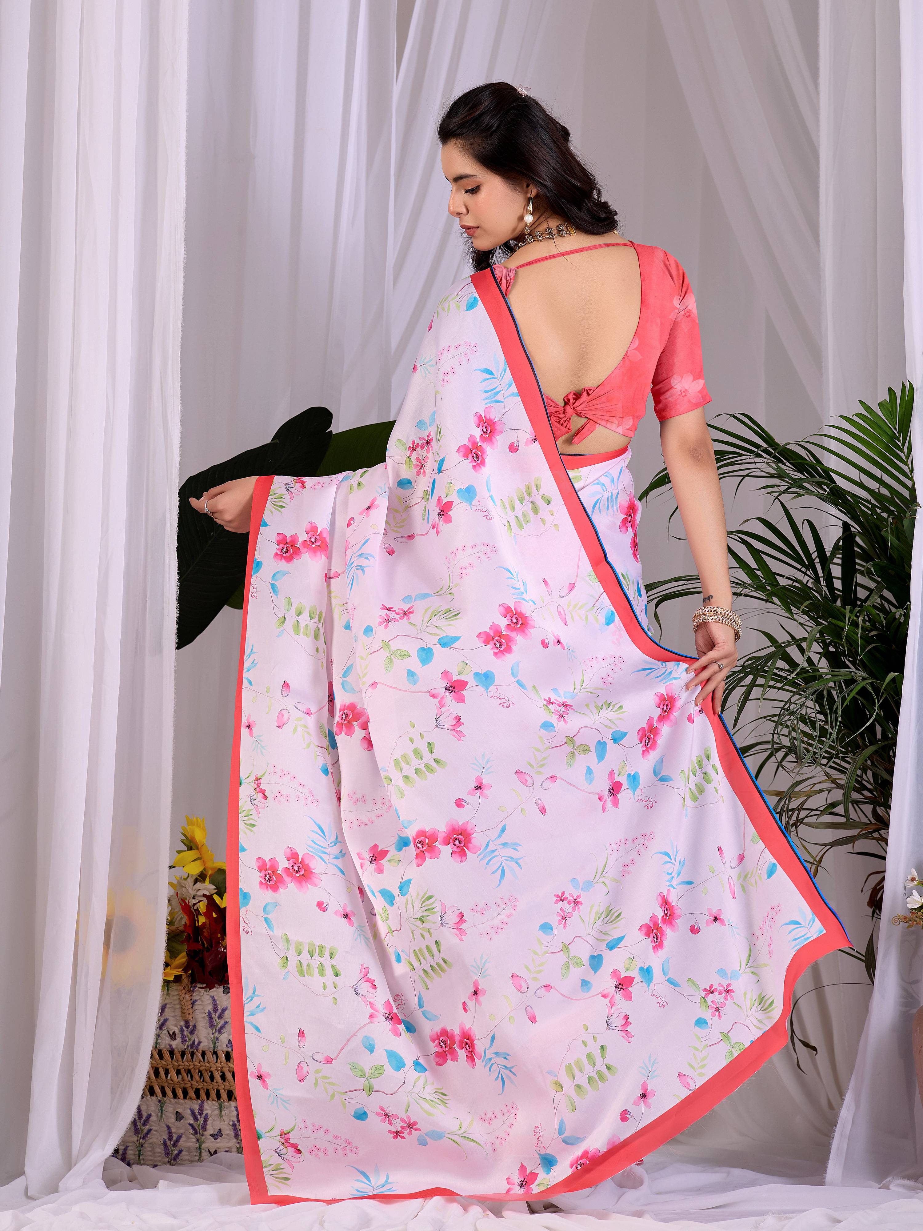 Aastha Fashion Pink Soft Satin Georgette Printed Saree