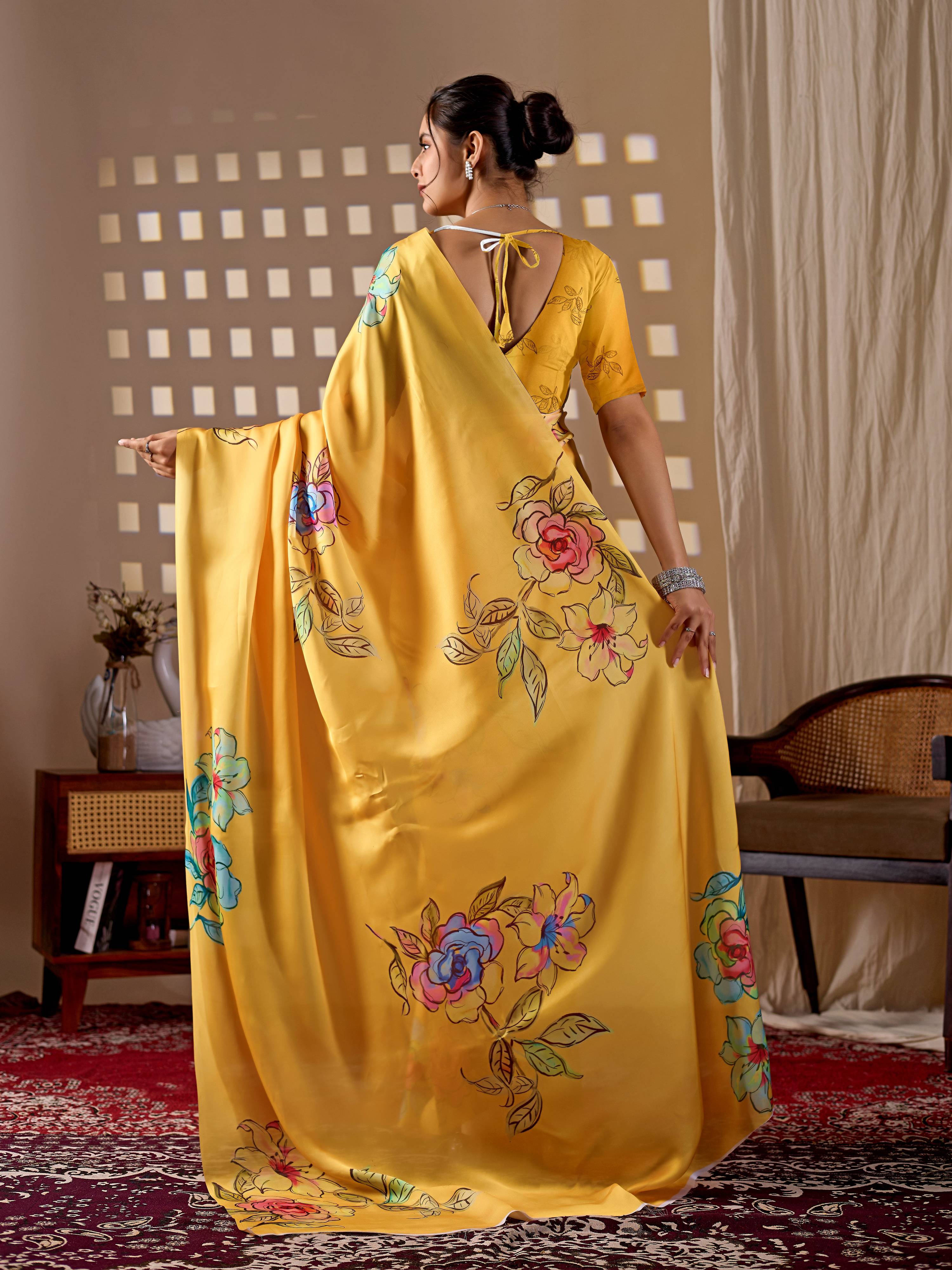 Aastha Fashion Yellow Soft Satin Georgette Printed Saree