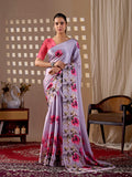 Aastha Fashion Lavender Soft Satin Georgette Printed Saree