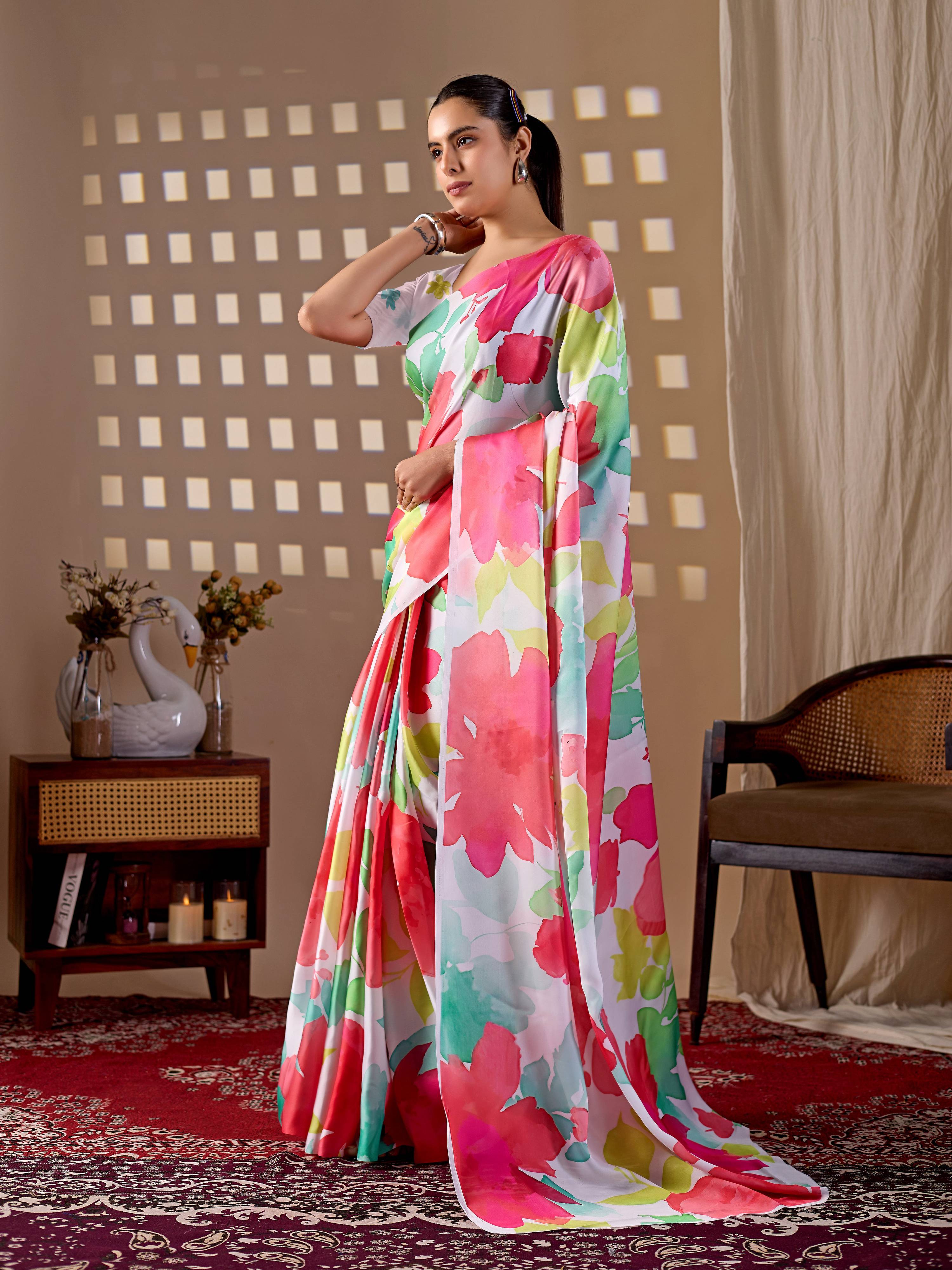 Aastha Fashion Multi Soft Satin Georgette Printed Saree
