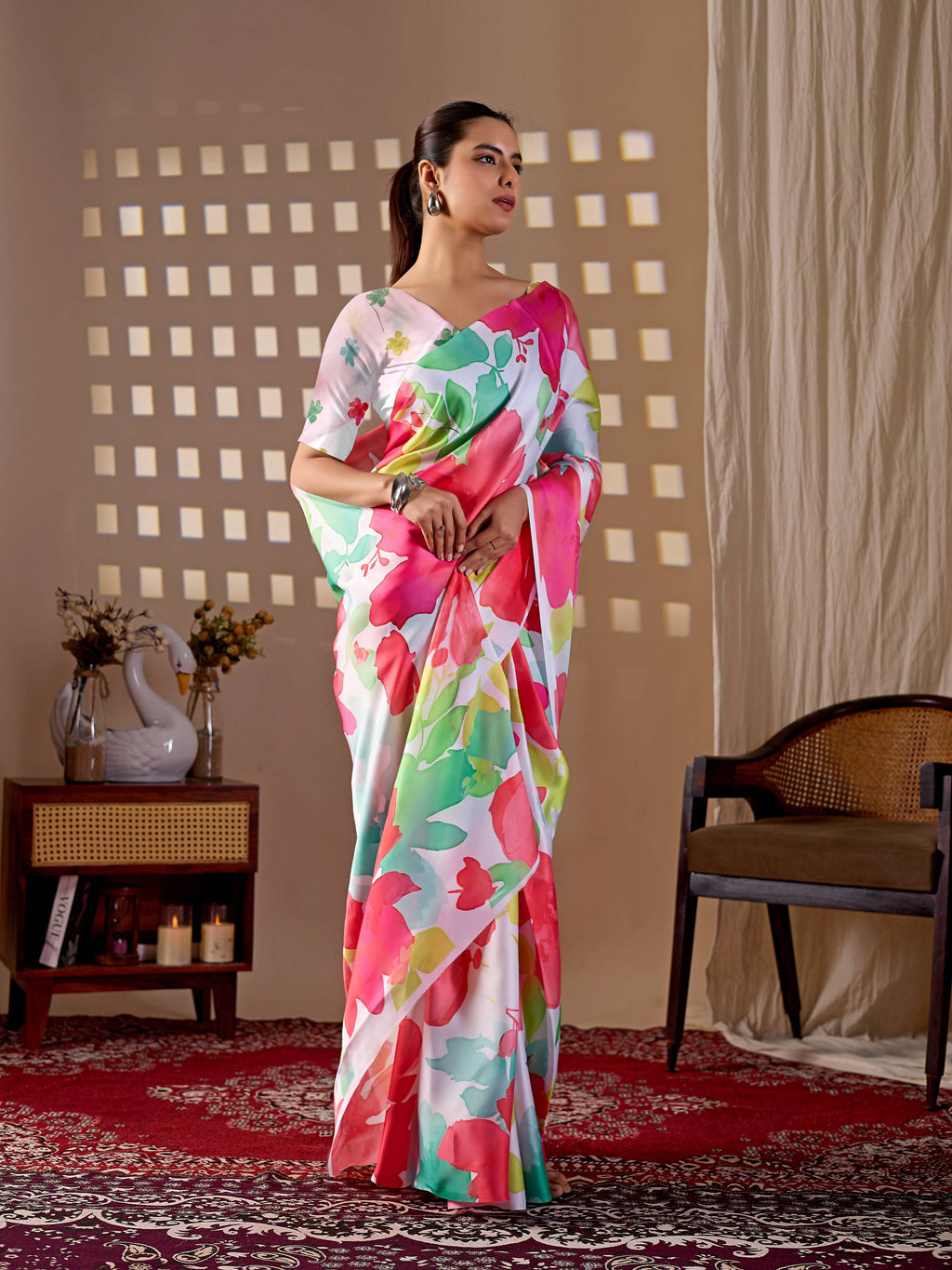 Aastha Fashion Multi Soft Satin Georgette Printed Saree