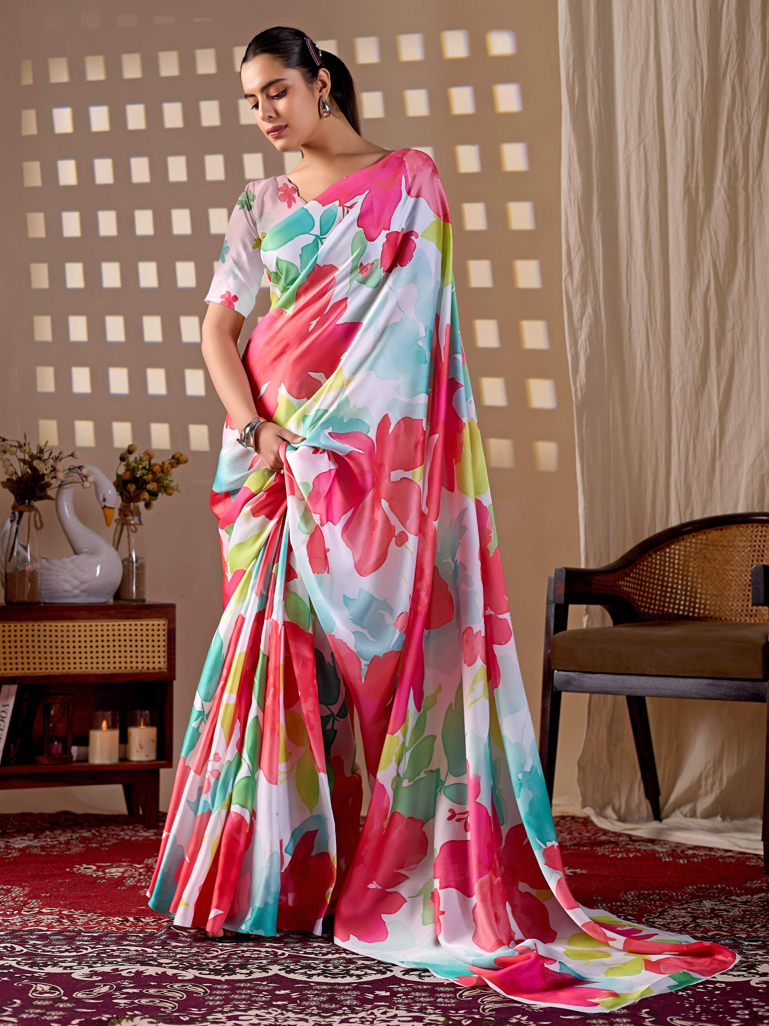Aastha Fashion Multi Soft Satin Georgette Printed Saree
