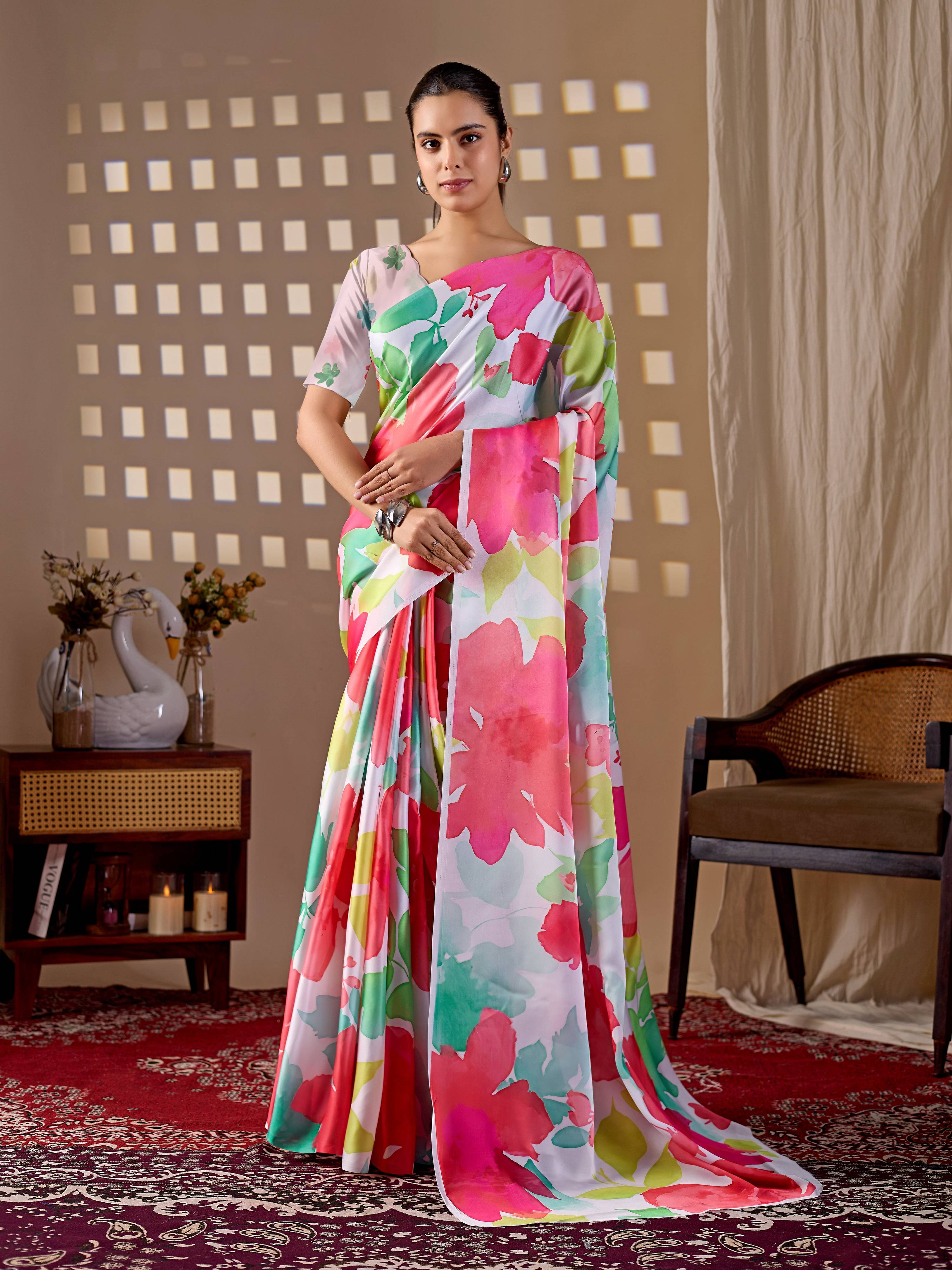 Aastha Fashion Multi Soft Satin Georgette Printed Saree