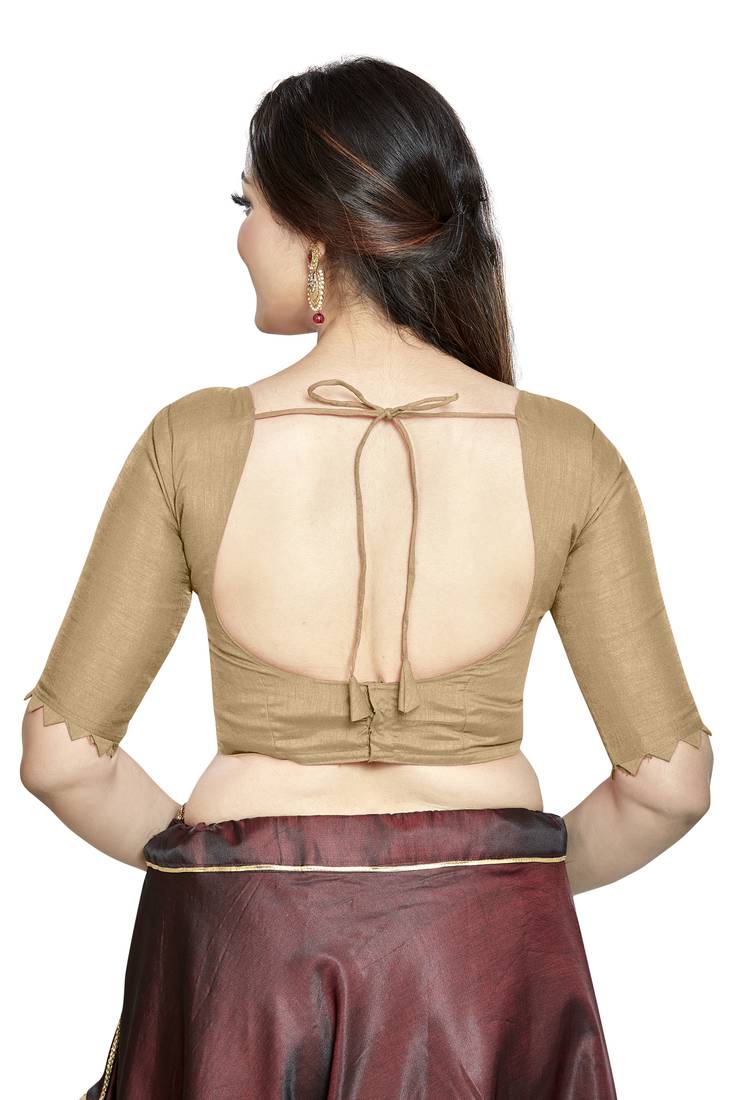 Aastha Fashion Chiku Art Silk Boat Neck Blouse