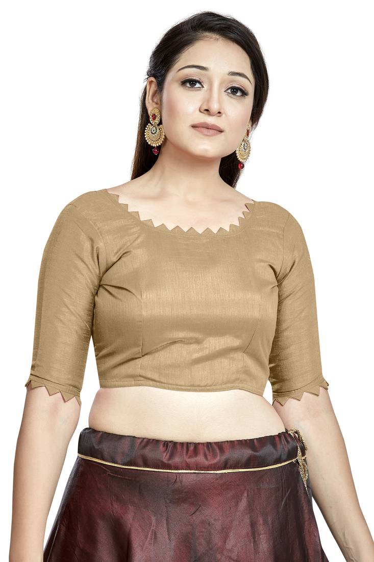 Aastha Fashion Chiku Art Silk Boat Neck Blouse