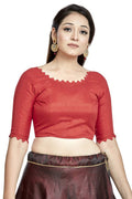 Aastha Fashion Red Art Silk Boat Neck Blouse
