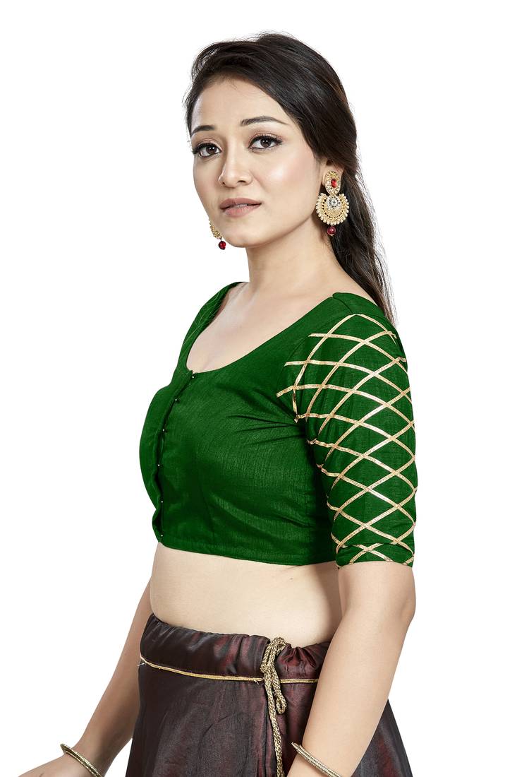 Aastha Fashion Green Art Silk Boat Neck Blouse