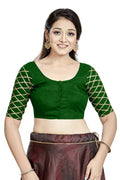 Aastha Fashion Green Art Silk Boat Neck Blouse