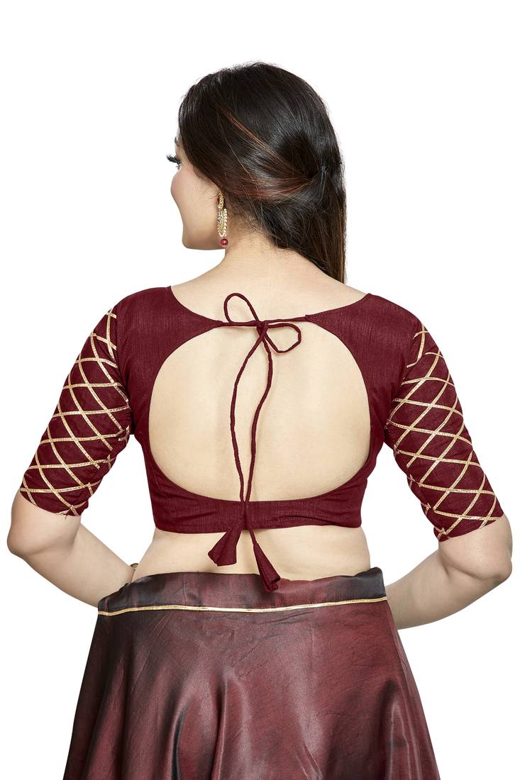 Aastha Fashion Maroon Art Silk Boat Neck Blouse
