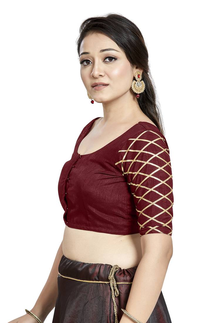Aastha Fashion Maroon Art Silk Boat Neck Blouse