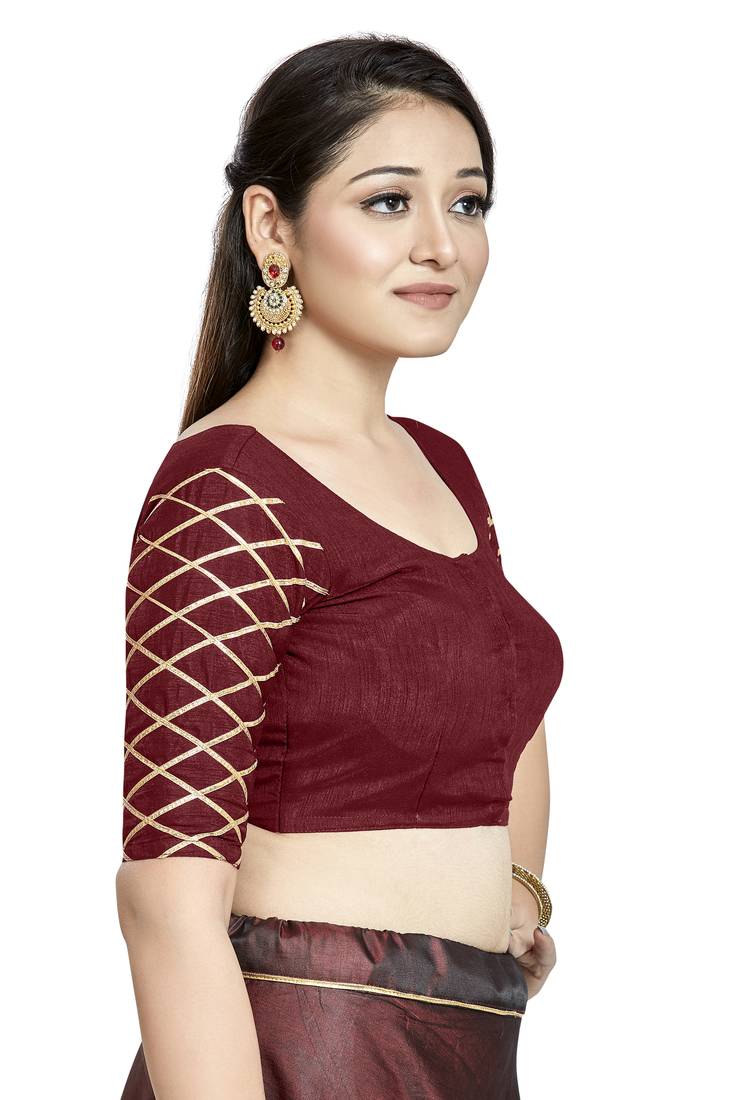 Aastha Fashion Maroon Art Silk Boat Neck Blouse