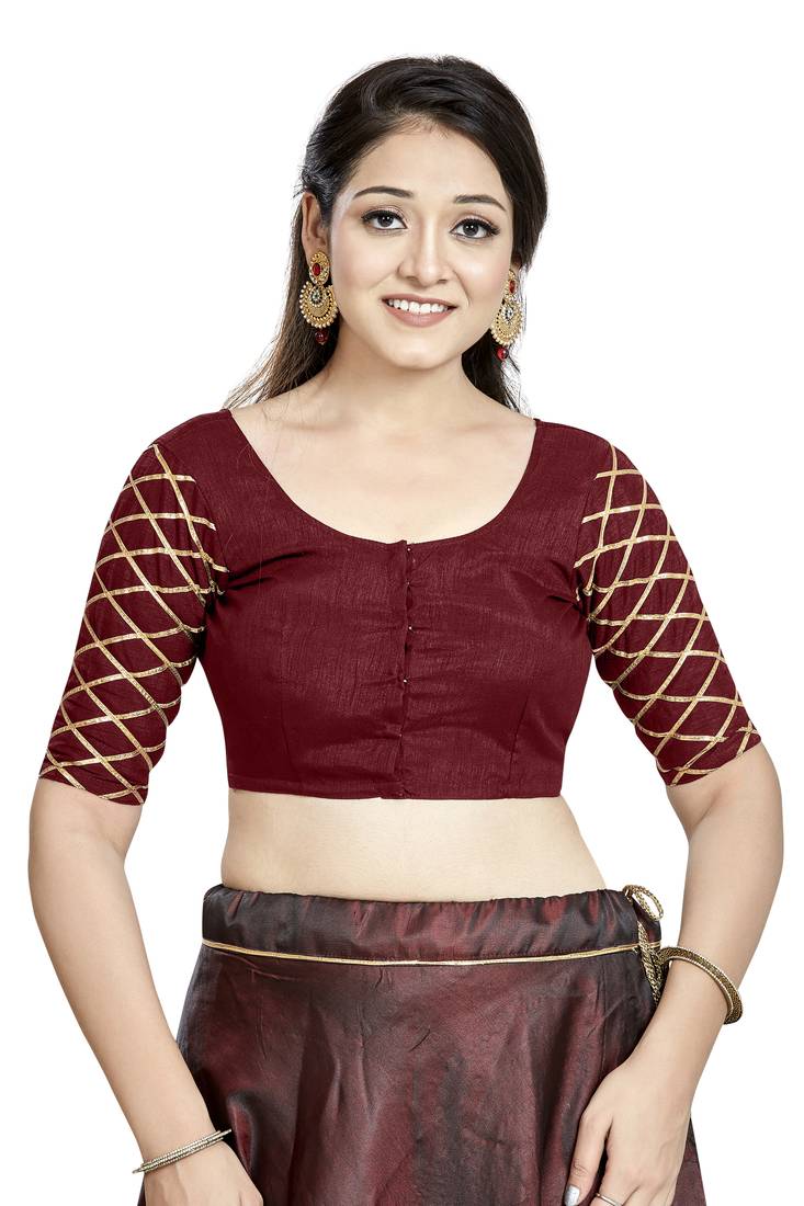 Aastha Fashion Maroon Art Silk Boat Neck Blouse