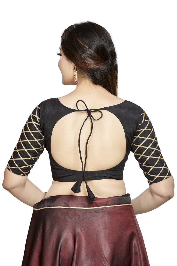 Aastha Fashion Black Art Silk Boat Neck Blouse