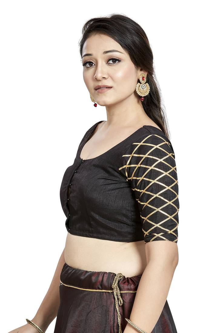 Aastha Fashion Black Art Silk Boat Neck Blouse