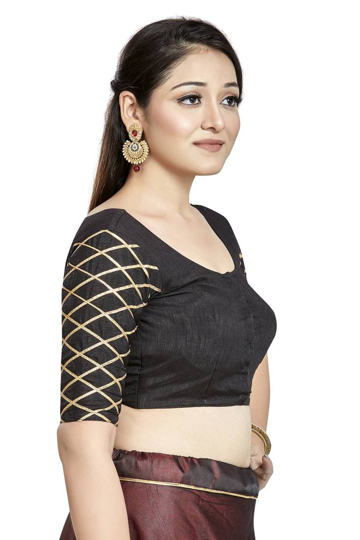 Aastha Fashion Black Art Silk Boat Neck Blouse
