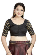 Aastha Fashion Black Art Silk Boat Neck Blouse