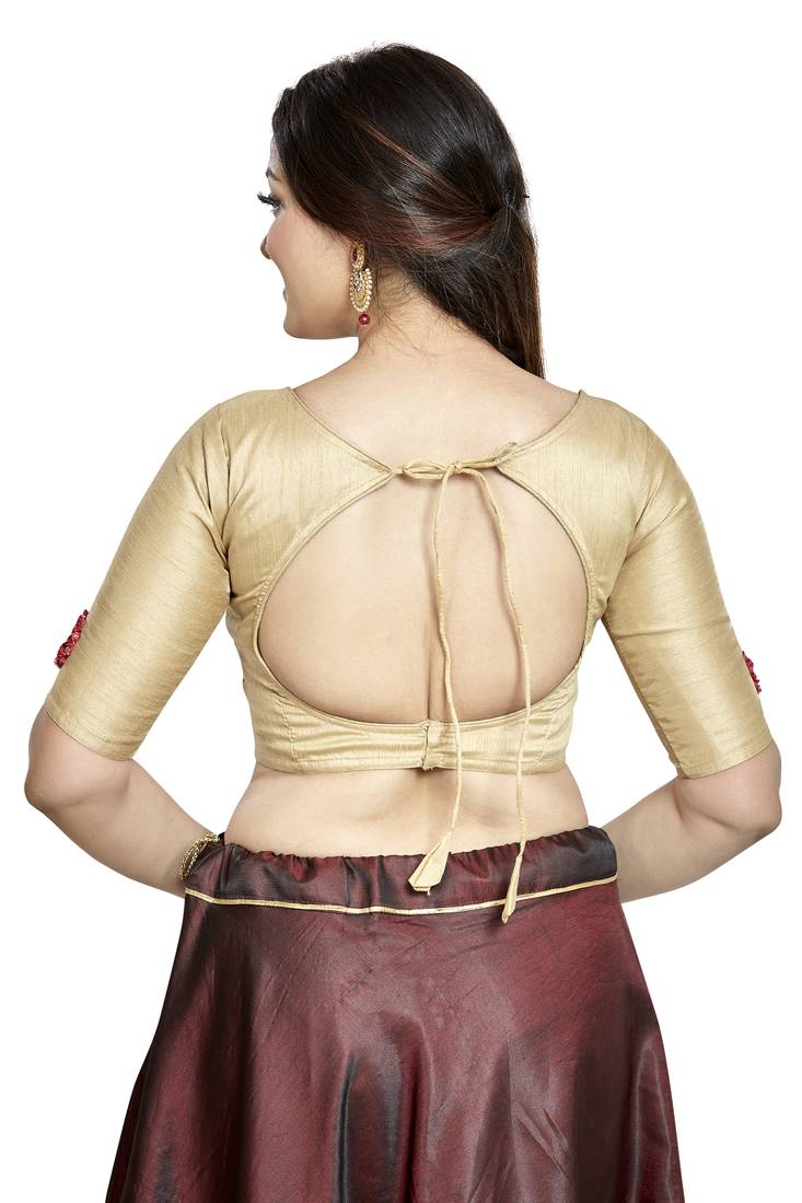 Aastha Fashion Chiku Art Silk Boat Neck Blouse