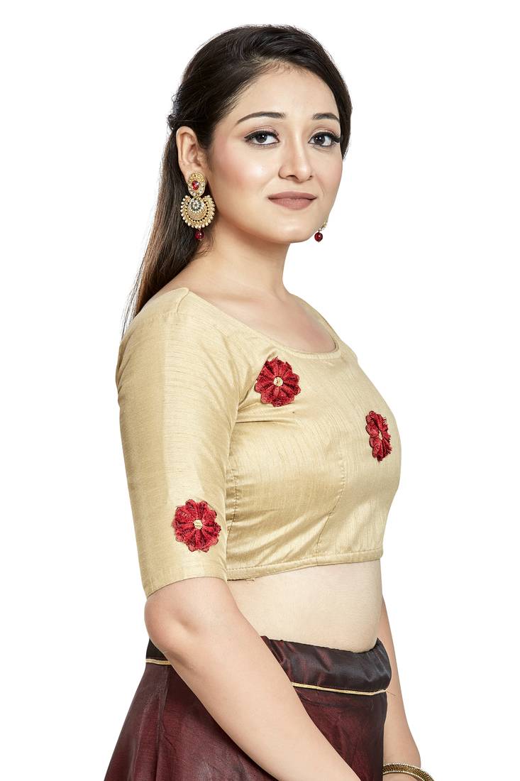 Aastha Fashion Chiku Art Silk Boat Neck Blouse