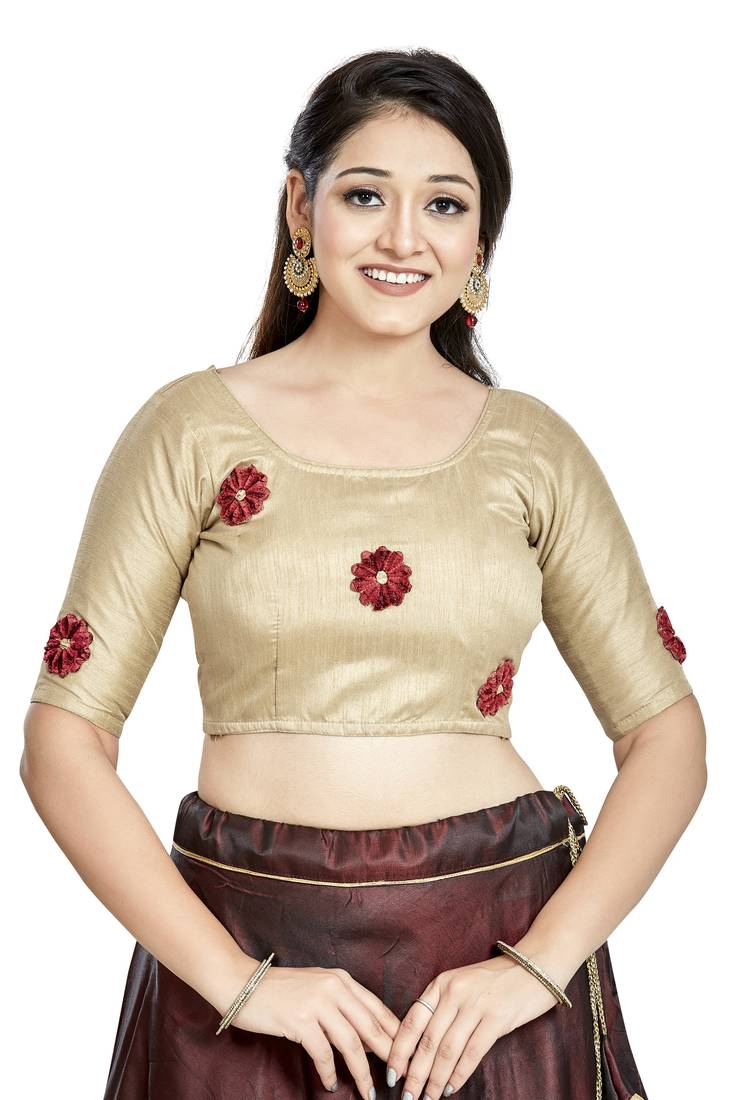 Aastha Fashion Chiku Art Silk Boat Neck Blouse