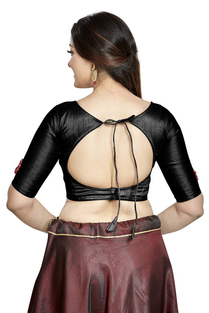 Aastha Fashion Black Art Silk Boat Neck Blouse
