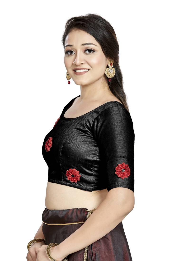 Aastha Fashion Black Art Silk Boat Neck Blouse