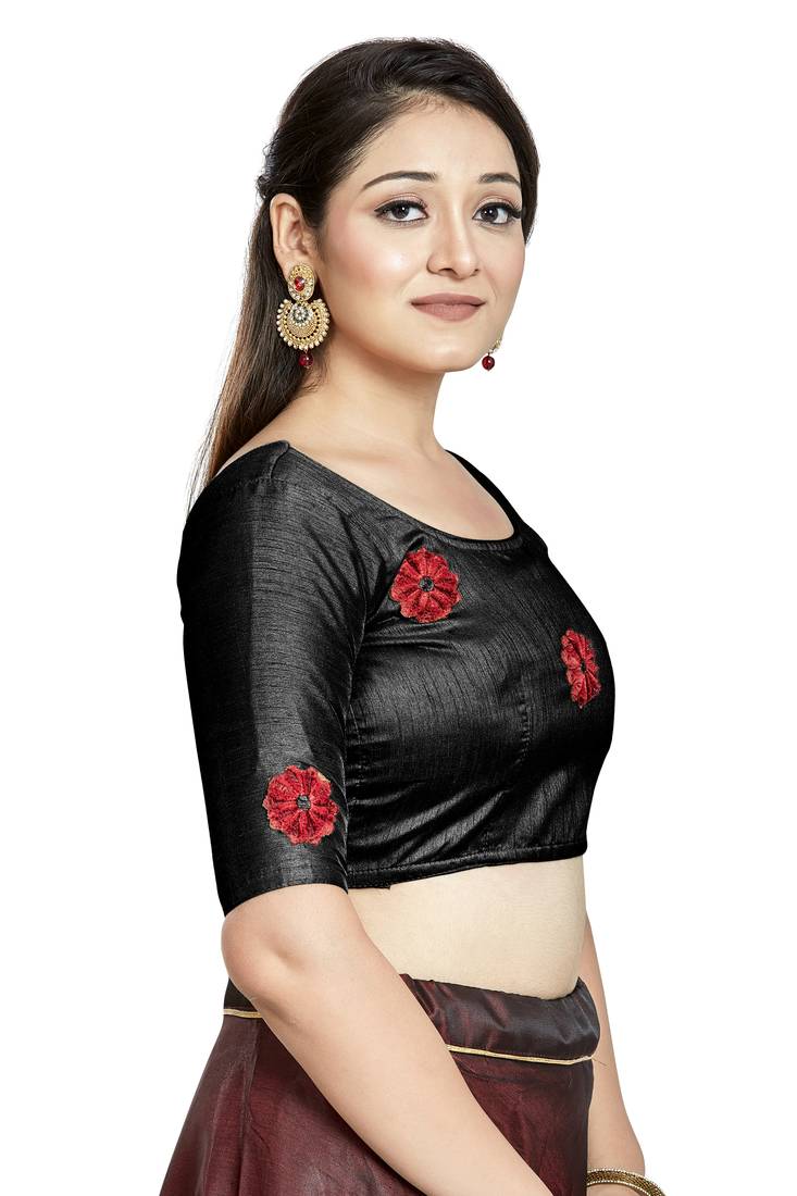 Aastha Fashion Black Art Silk Boat Neck Blouse