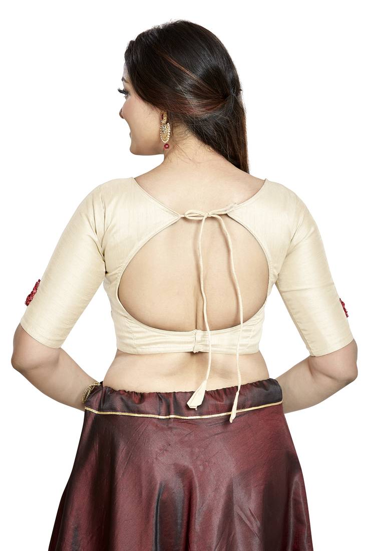 Aastha Fashion Off White Art Silk Boat Neck Blouse