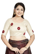 Aastha Fashion Off White Art Silk Boat Neck Blouse