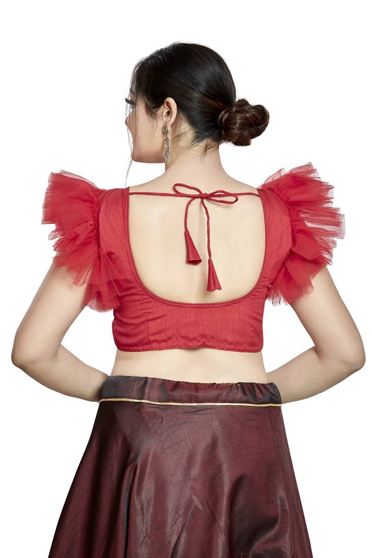 Aastha Fashion Red Art Silk V Neck Blouse