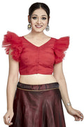 Aastha Fashion Red Art Silk V Neck Blouse