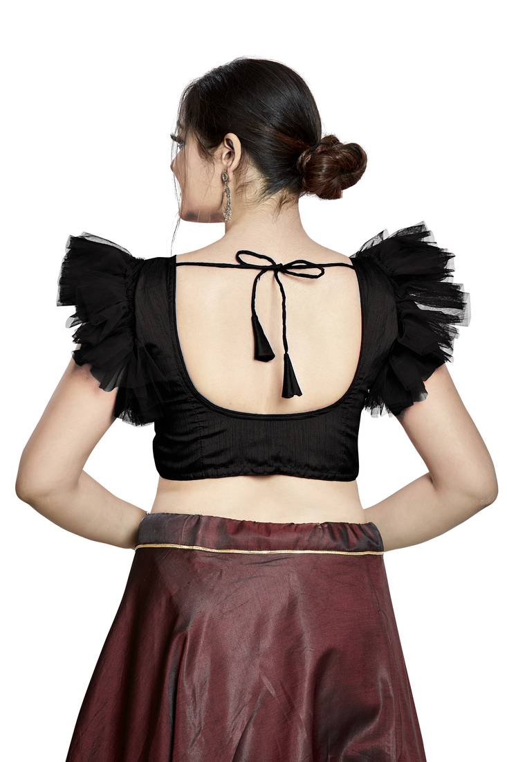 Aastha Fashion Black Art Silk V Neck Blouse