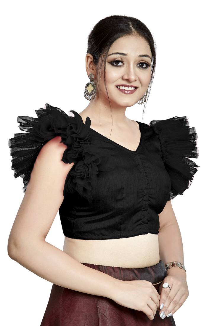 Aastha Fashion Black Art Silk V Neck Blouse