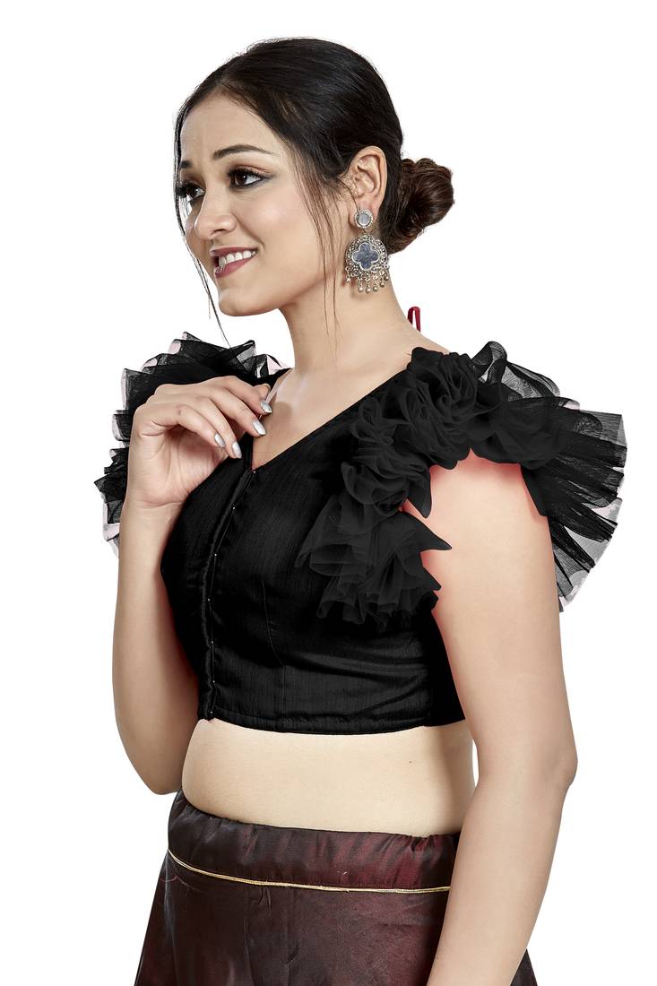 Aastha Fashion Black Art Silk V Neck Blouse