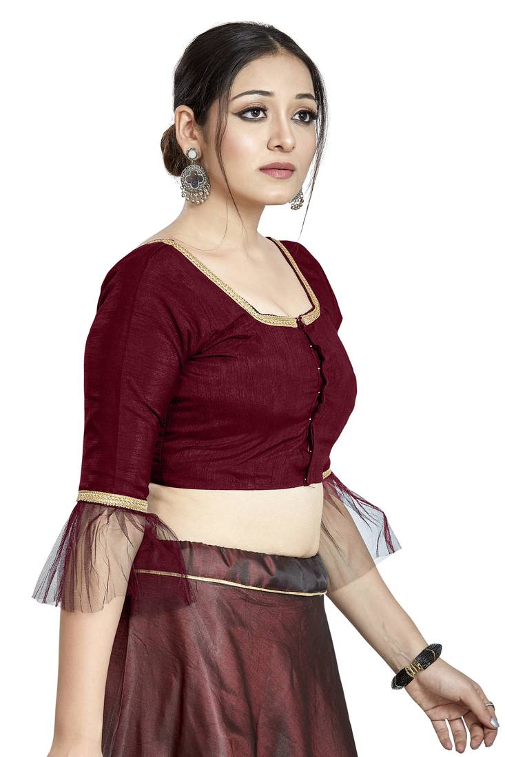 Aastha Fashion Maroon Art Silk Square Style Blouse