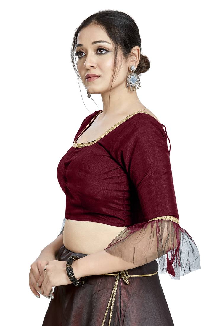 Aastha Fashion Maroon Art Silk Square Style Blouse