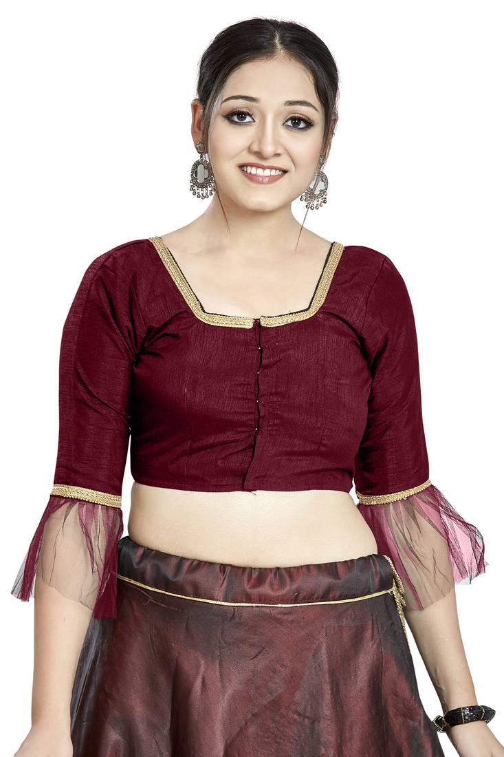 Aastha Fashion Maroon Art Silk Square Style Blouse