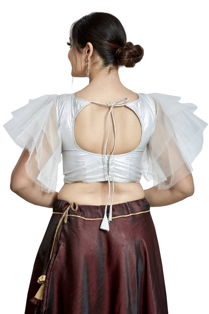 Aastha Fashion Silver Silver Matti Boat Neck Blouse