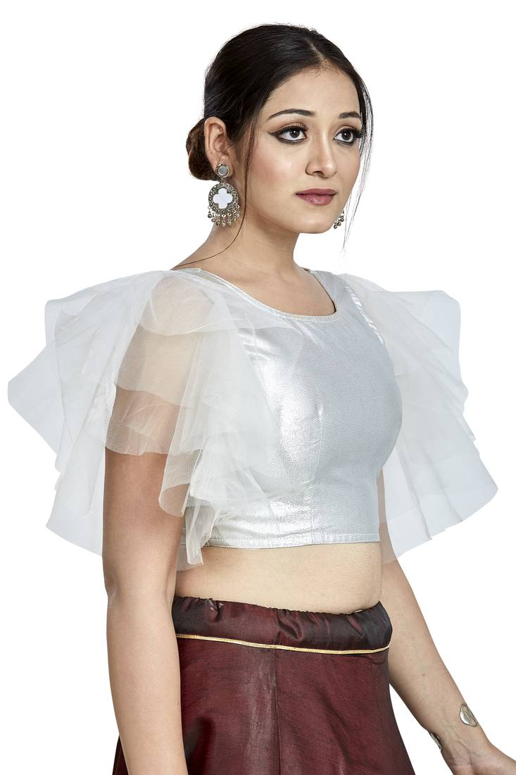 Aastha Fashion Silver Silver Matti Boat Neck Blouse