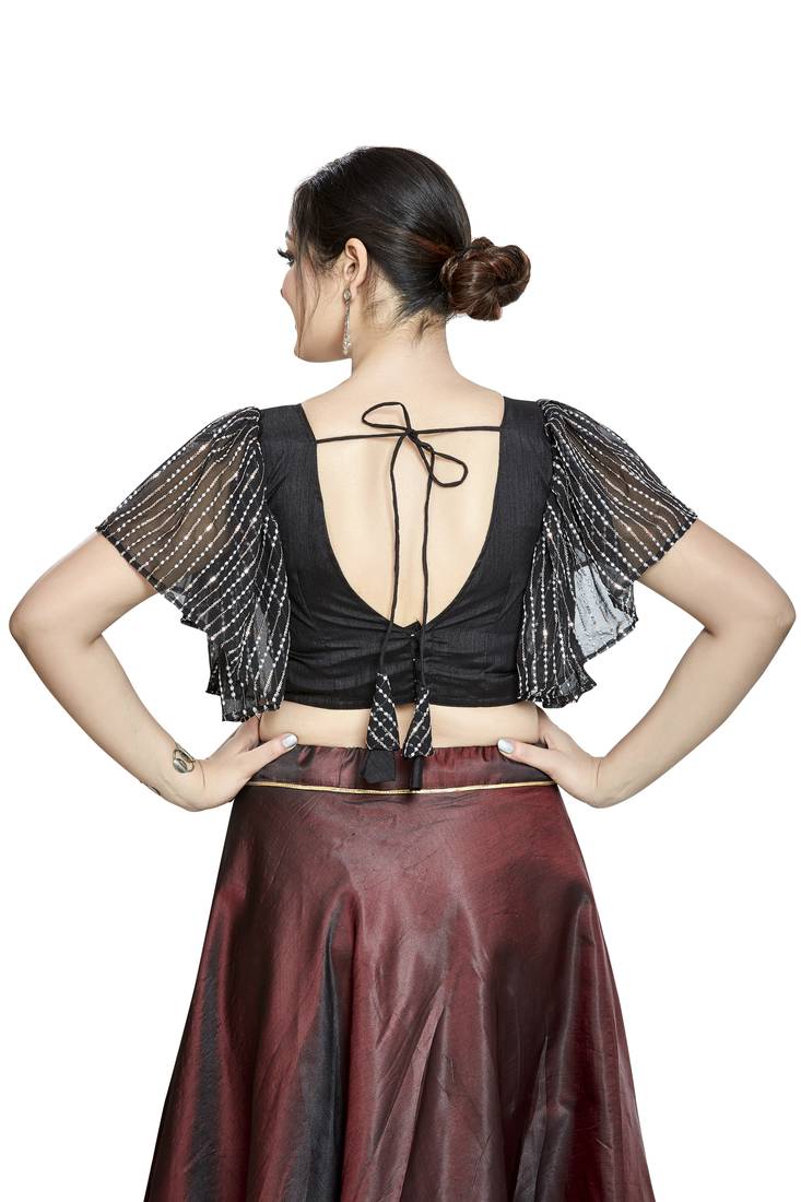 Aastha Fashion Black Art Silk Temple Neck Blouse