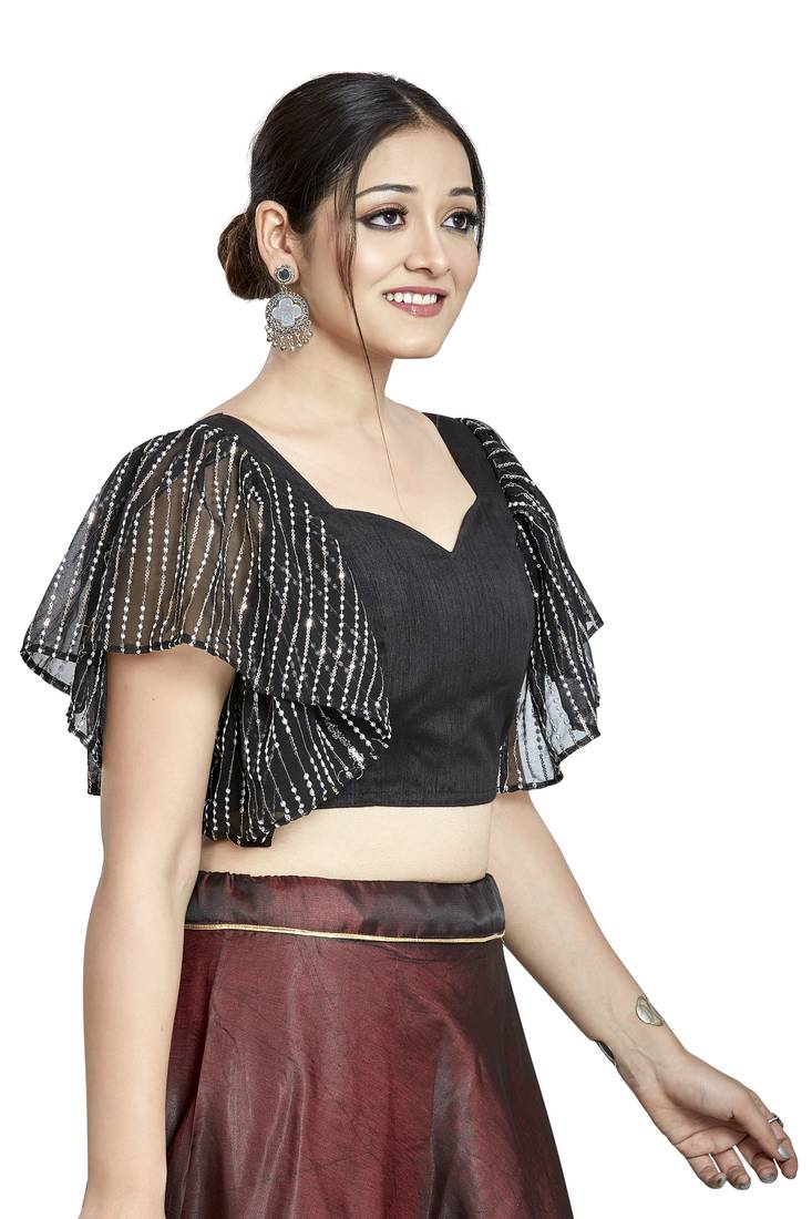 Aastha Fashion Black Art Silk Temple Neck Blouse