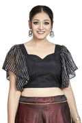 Aastha Fashion Black Art Silk Temple Neck Blouse