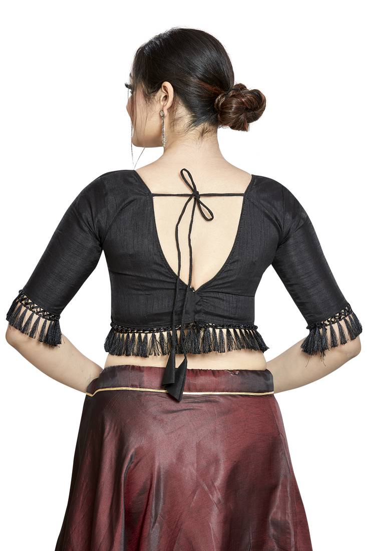 Aastha Fashion Black Art Silk V Neck Blouse