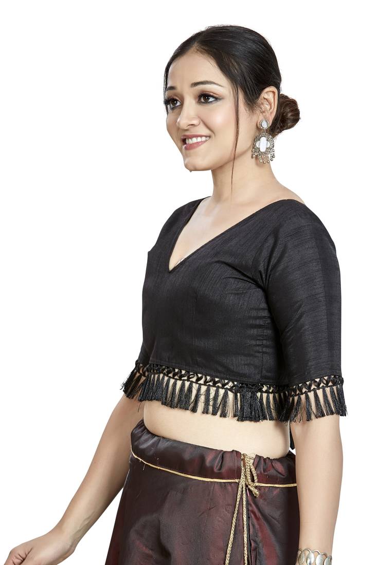 Aastha Fashion Black Art Silk V Neck Blouse