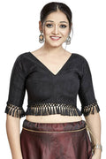 Aastha Fashion Black Art Silk V Neck Blouse