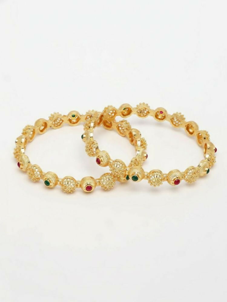 NVR Women Set of 2 Gold Plated Artificial Stone Bangle