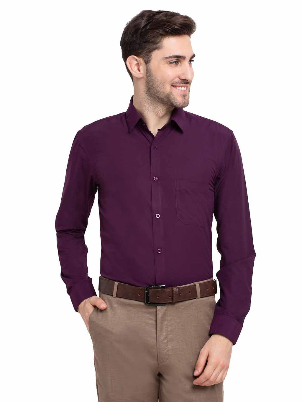 Jainish Men's Cotton Solid Burgundy Purple Formal Shirt's ( SF 361Burgundy )