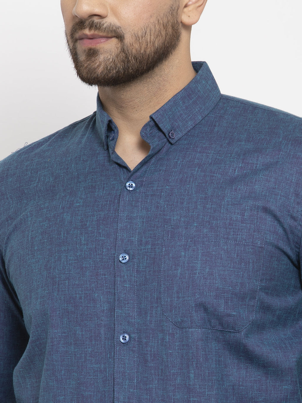 Jainish Blue Men's Cotton Solid Button Down Formal Shirts ( SF 753Teal )