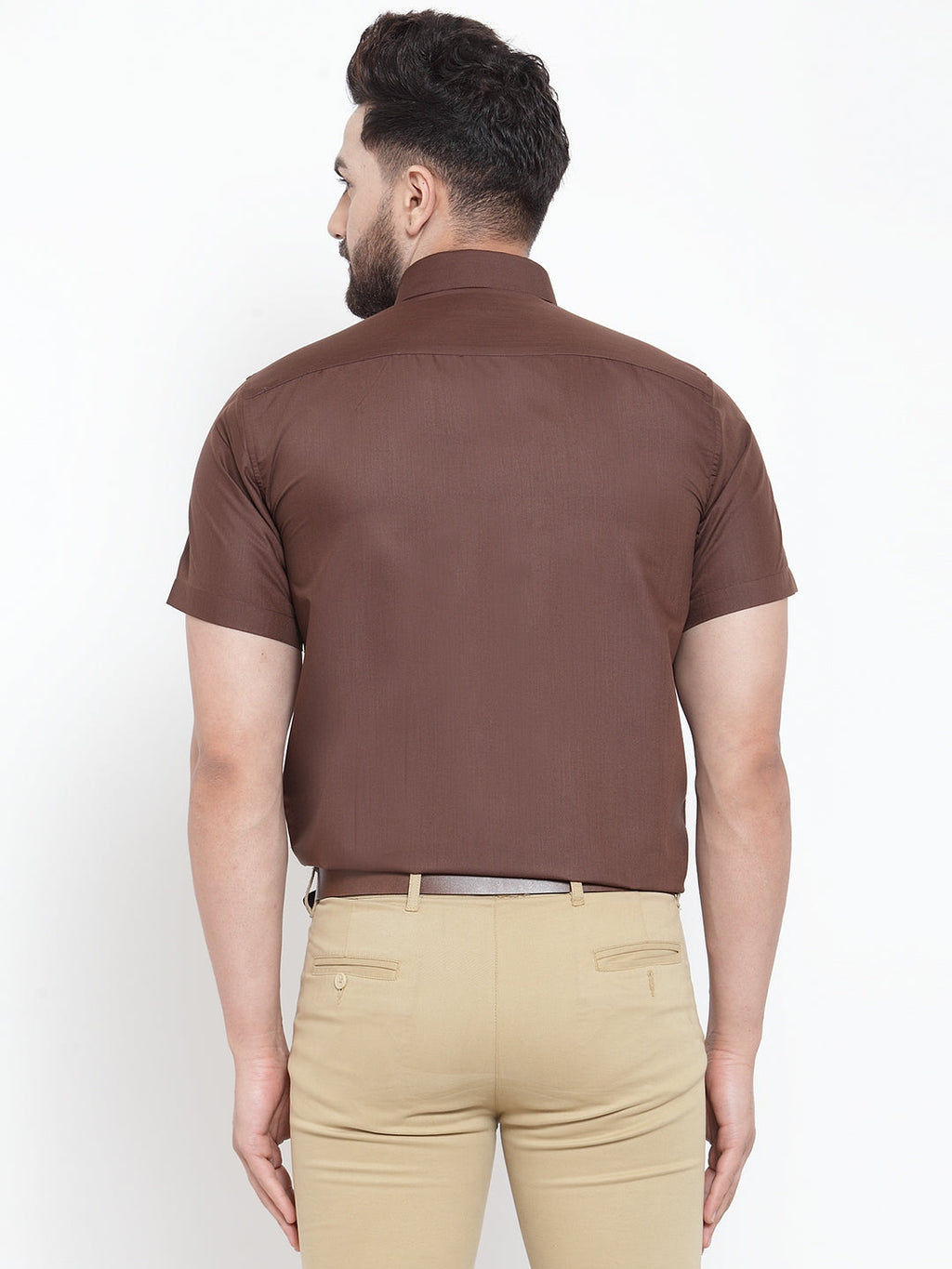 Jainish Brown Men's Cotton Half Sleeves Solid Formal Shirts ( SF 754Coffee )