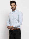 Jainish Blue Men's Cotton Striped Formal Shirt's ( SF 770Sky )